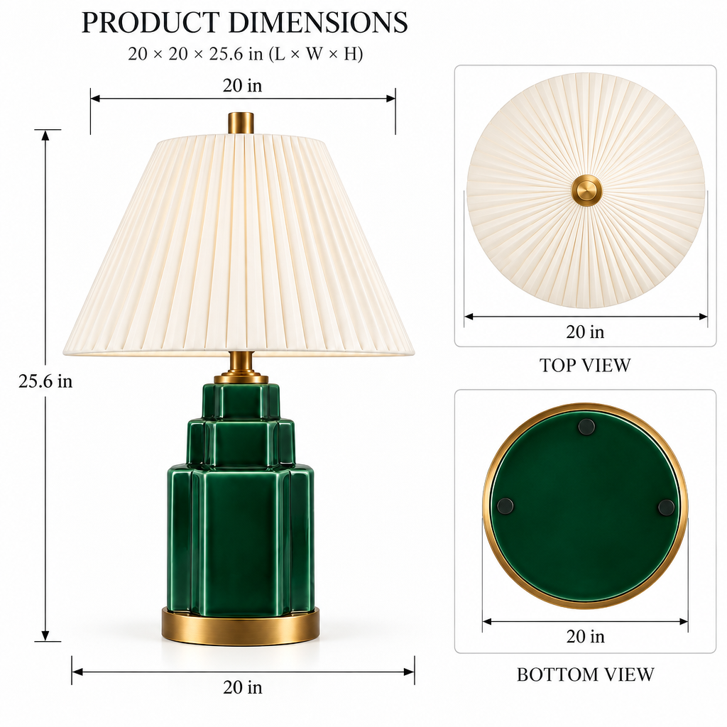 Gosolviana™ Emerald Green Ceramic Table Lamp – Elegant Home Accent Lighting