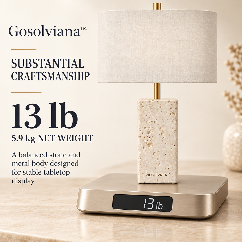 Gosolviana™ Travertine Table Lamp – Natural Stone Accent Lighting for Modern Homes