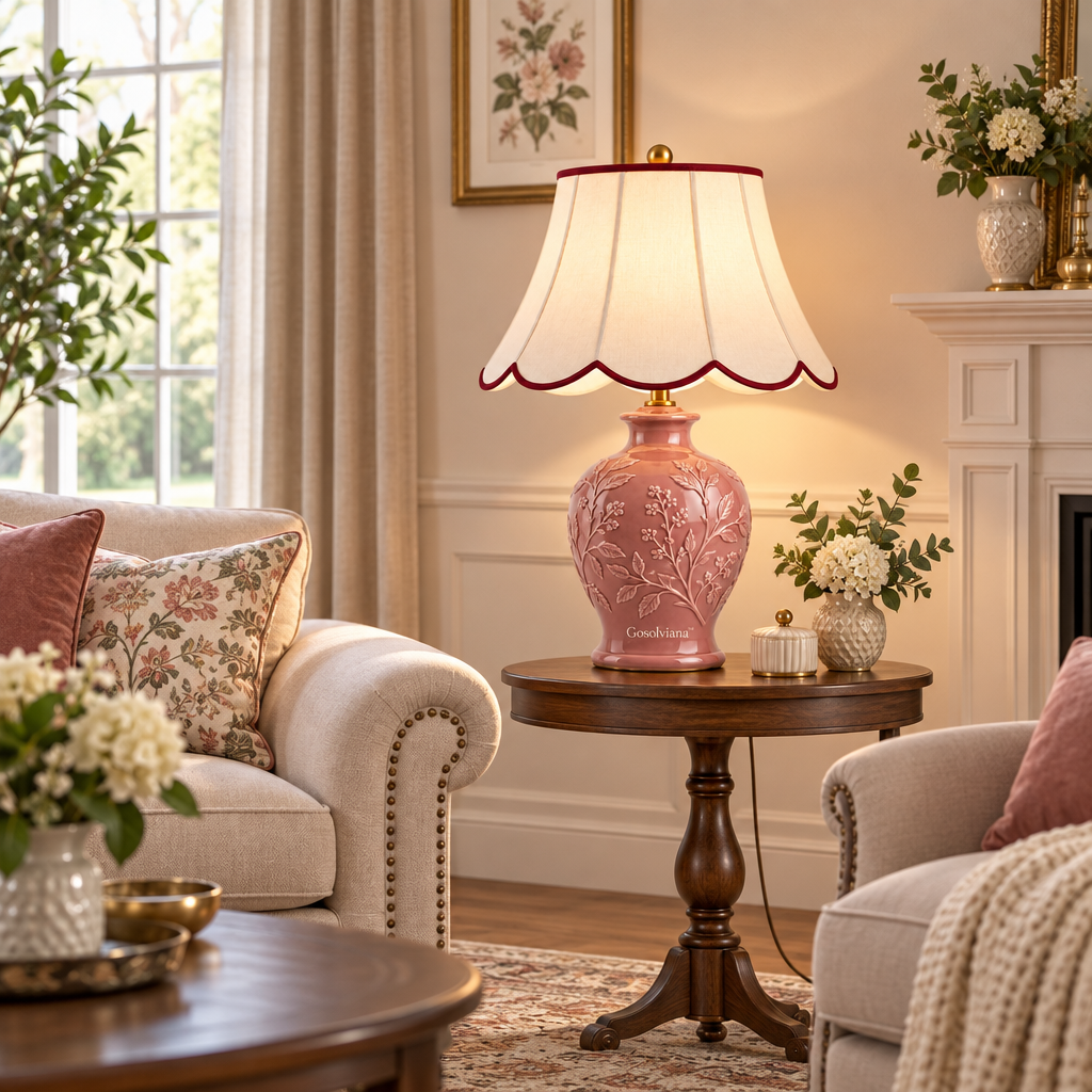 Gosolviana™ Floral Sculptural Ceramic Table Lamp with Fabric Shade