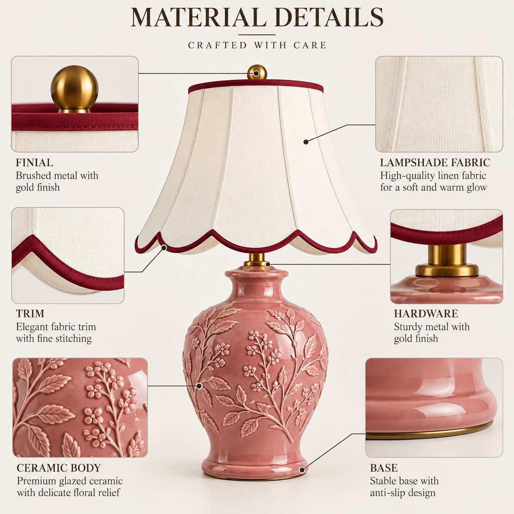 Gosolviana™ Floral Sculptural Ceramic Table Lamp with Fabric Shade