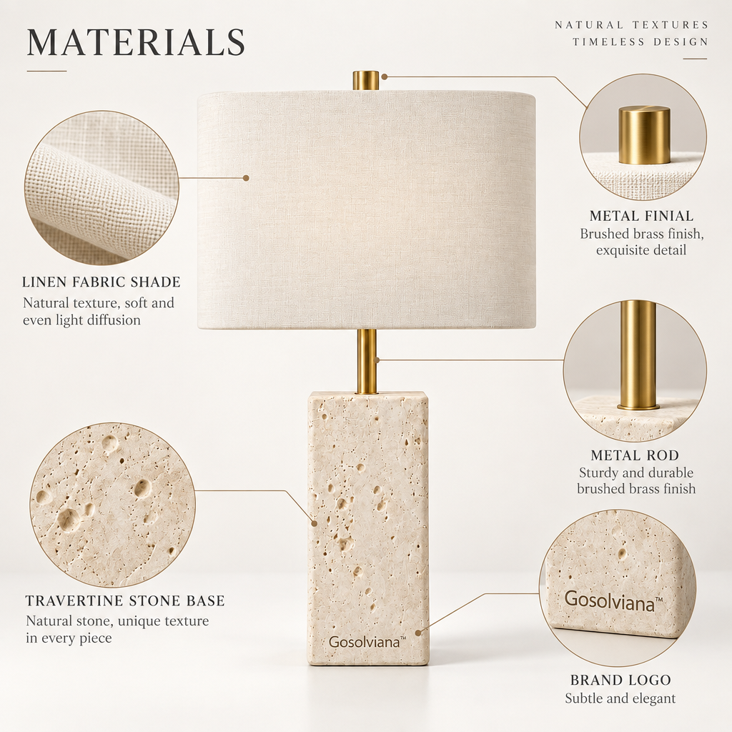 Gosolviana™ Travertine Table Lamp – Natural Stone Accent Lighting for Modern Homes