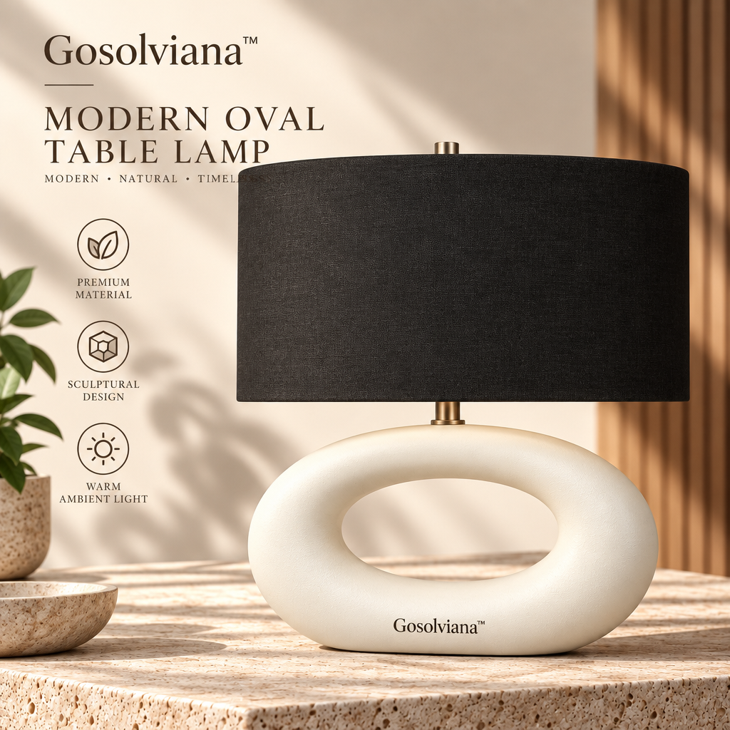 Gosolviana™ Modern Sculptural Oval Table Lamp with Fabric Shade