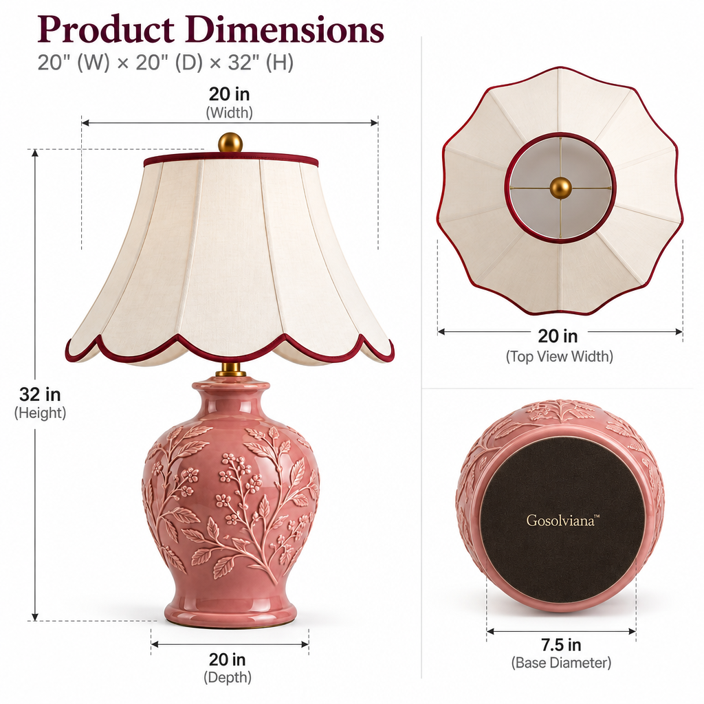 Gosolviana™ Floral Sculptural Ceramic Table Lamp with Fabric Shade