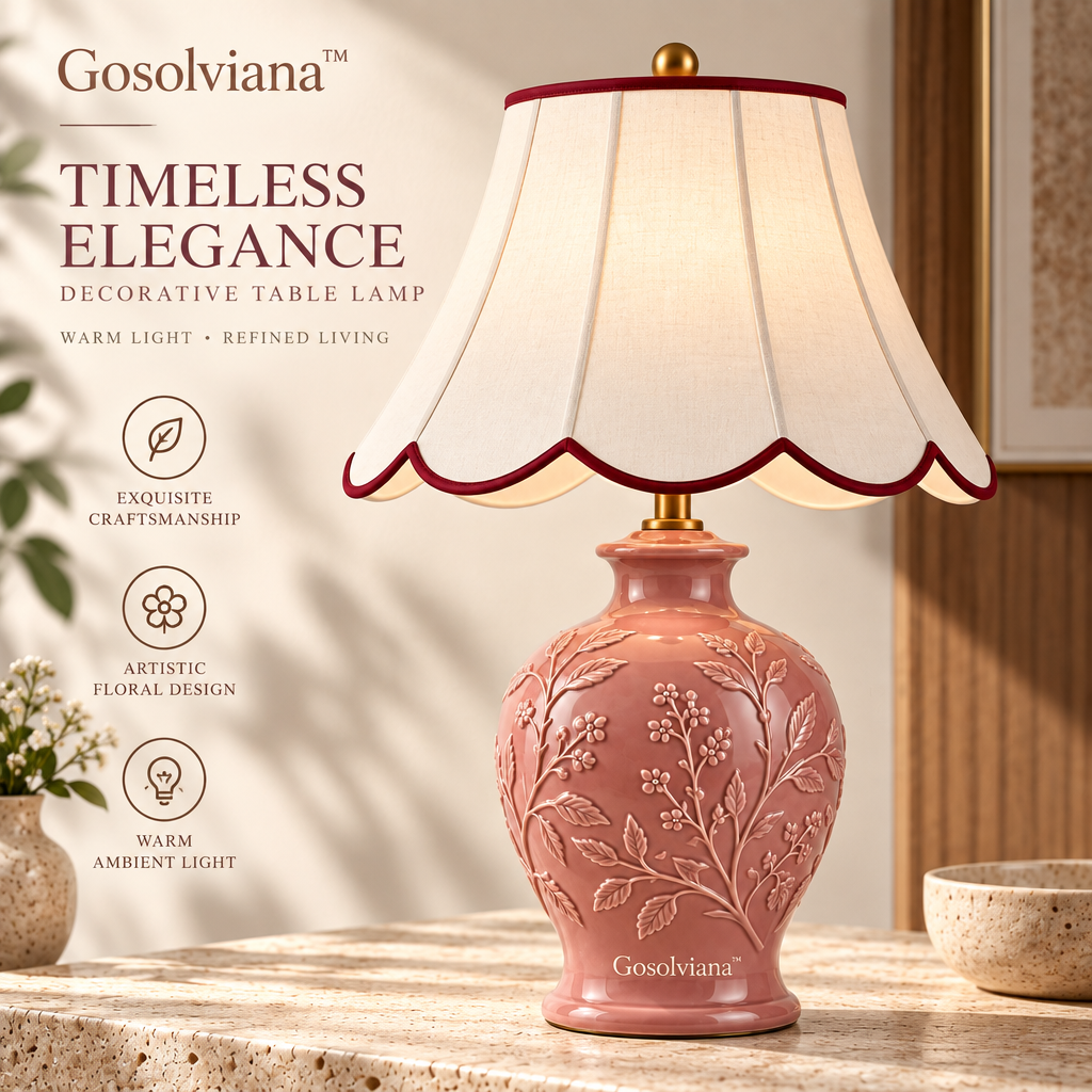 Gosolviana™ Floral Sculptural Ceramic Table Lamp with Fabric Shade