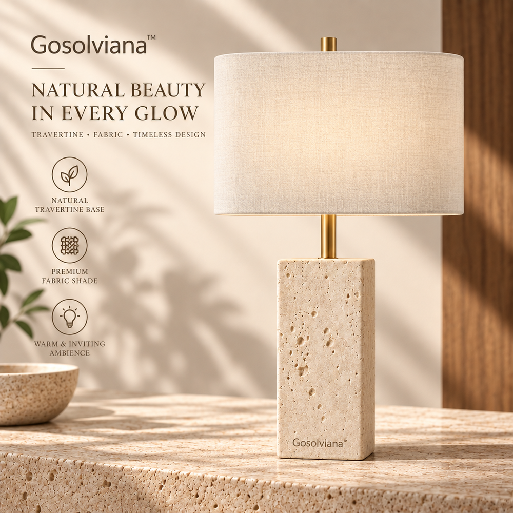 Gosolviana™ Travertine Table Lamp – Natural Stone Accent Lighting for Modern Homes