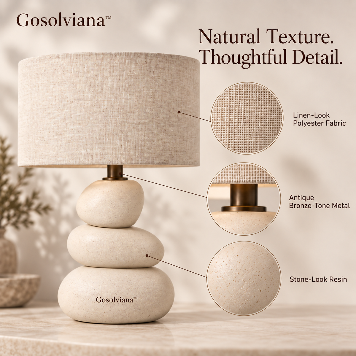Gosolviana™ Pebble Balance Table Lamp with Fabric Shade