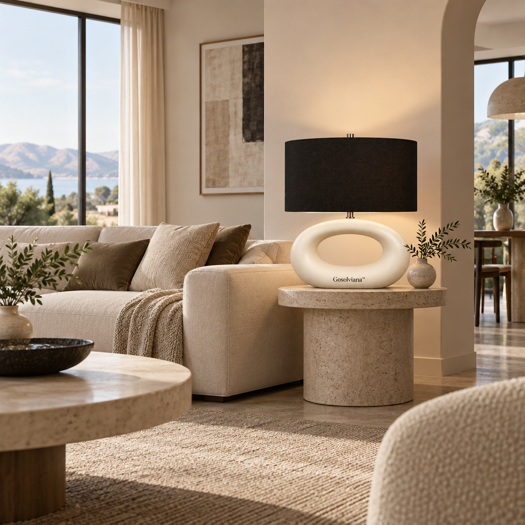 Gosolviana™ Modern Sculptural Oval Table Lamp with Fabric Shade