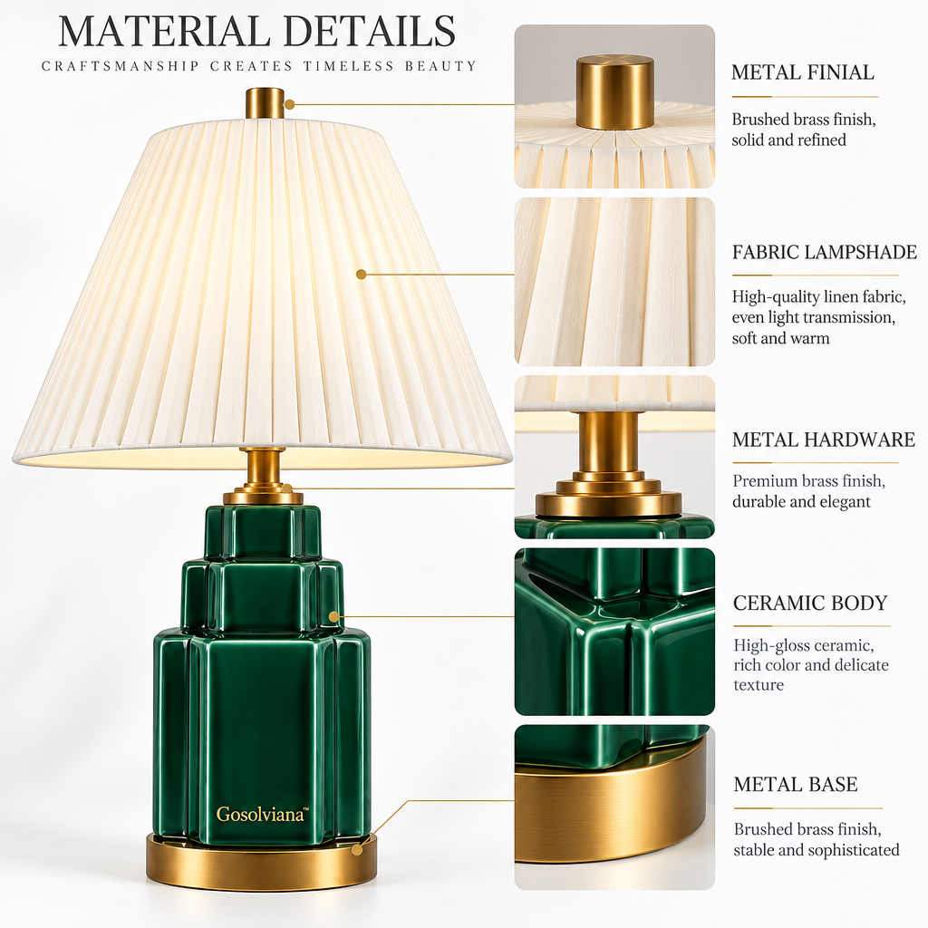 Gosolviana™ Emerald Green Ceramic Table Lamp – Elegant Home Accent Lighting