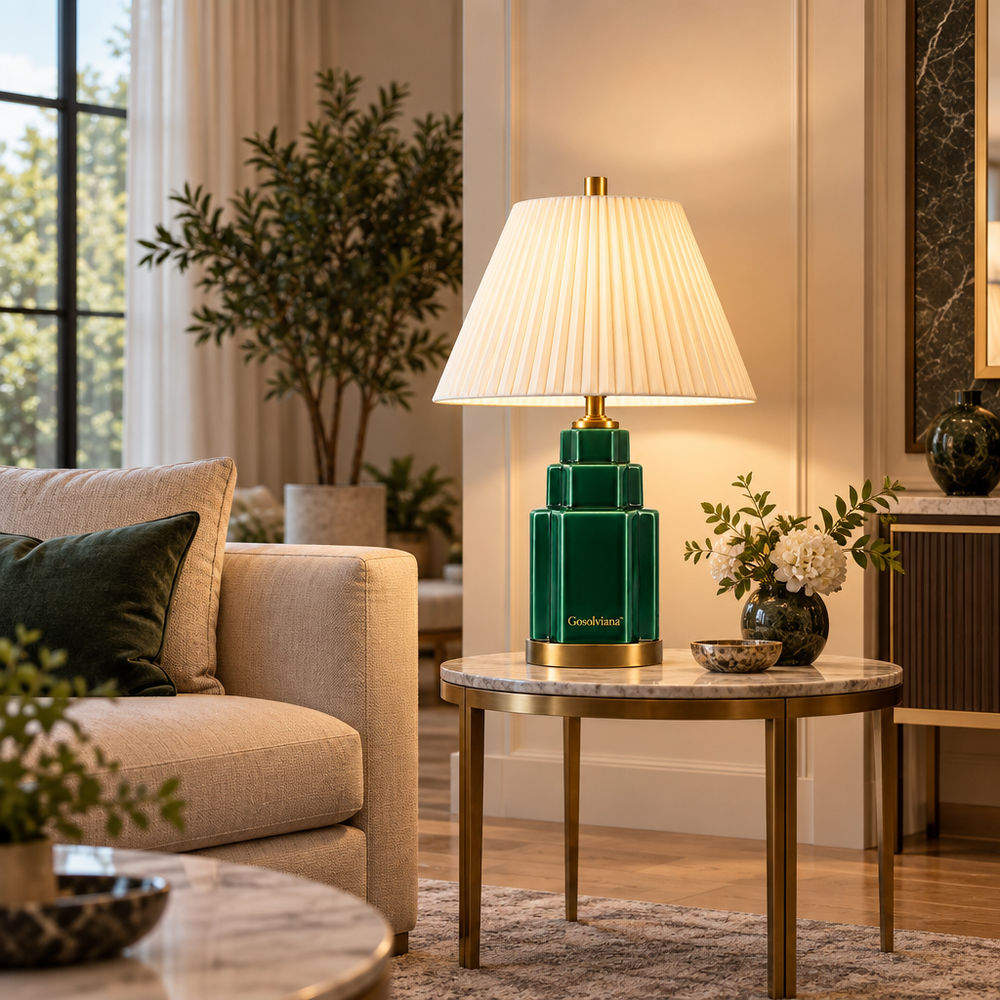 Gosolviana™ Emerald Green Ceramic Table Lamp – Elegant Home Accent Lighting