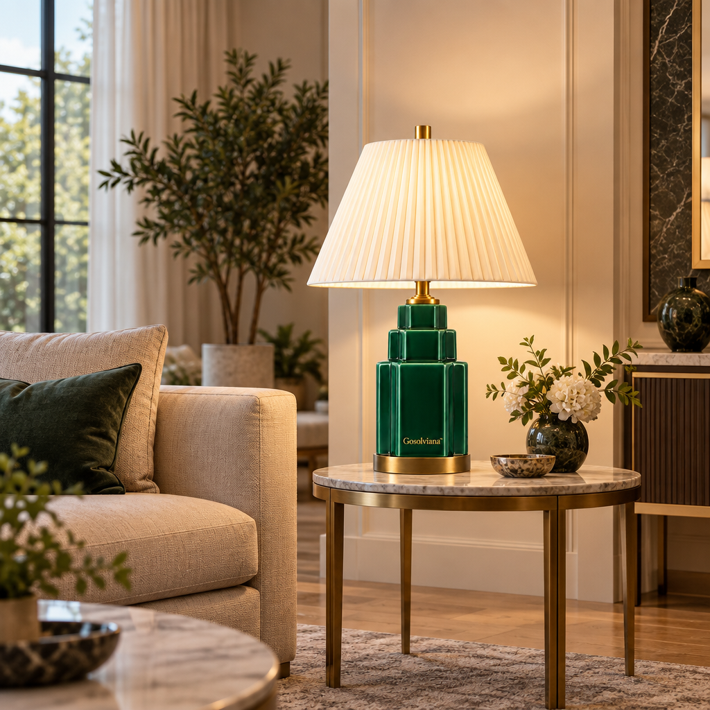 Gosolviana™ Emerald Green Ceramic Table Lamp – Elegant Home Accent Lighting