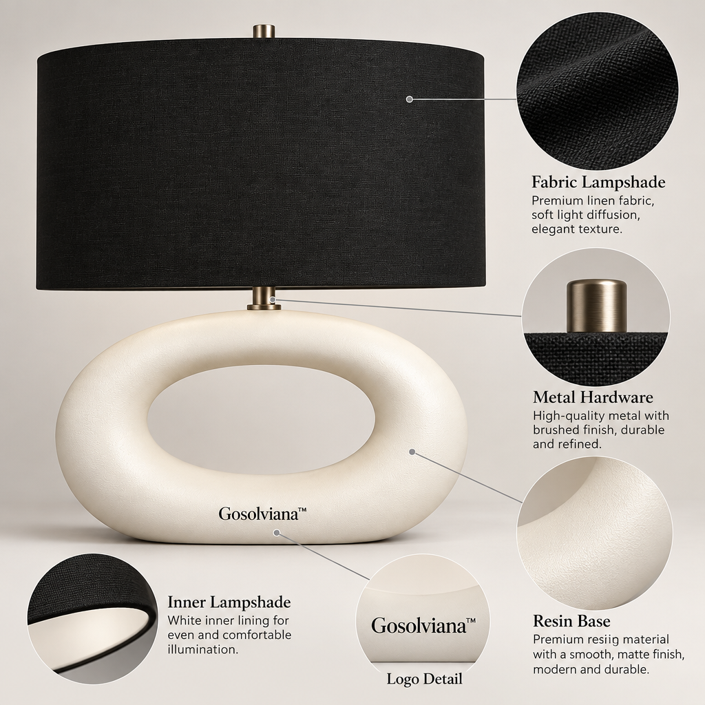 Gosolviana™ Modern Sculptural Oval Table Lamp with Fabric Shade